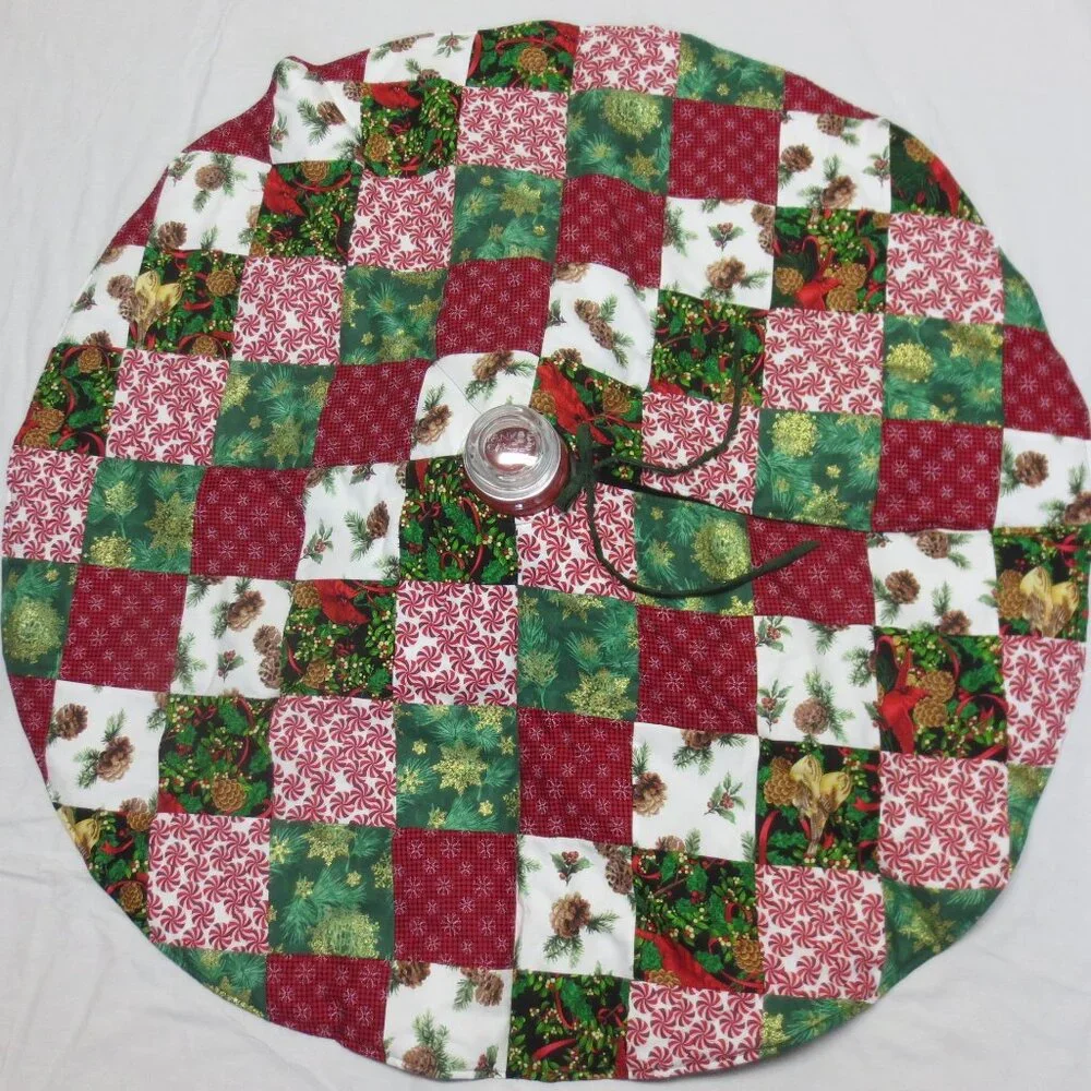 Handmade Quilted Patchwork Christmas Tree Skirt 44” Vintage Country Decor